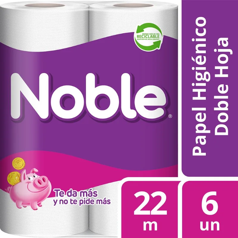 Papel Higiénico Noble Doble Hoja 22 m 6 un.