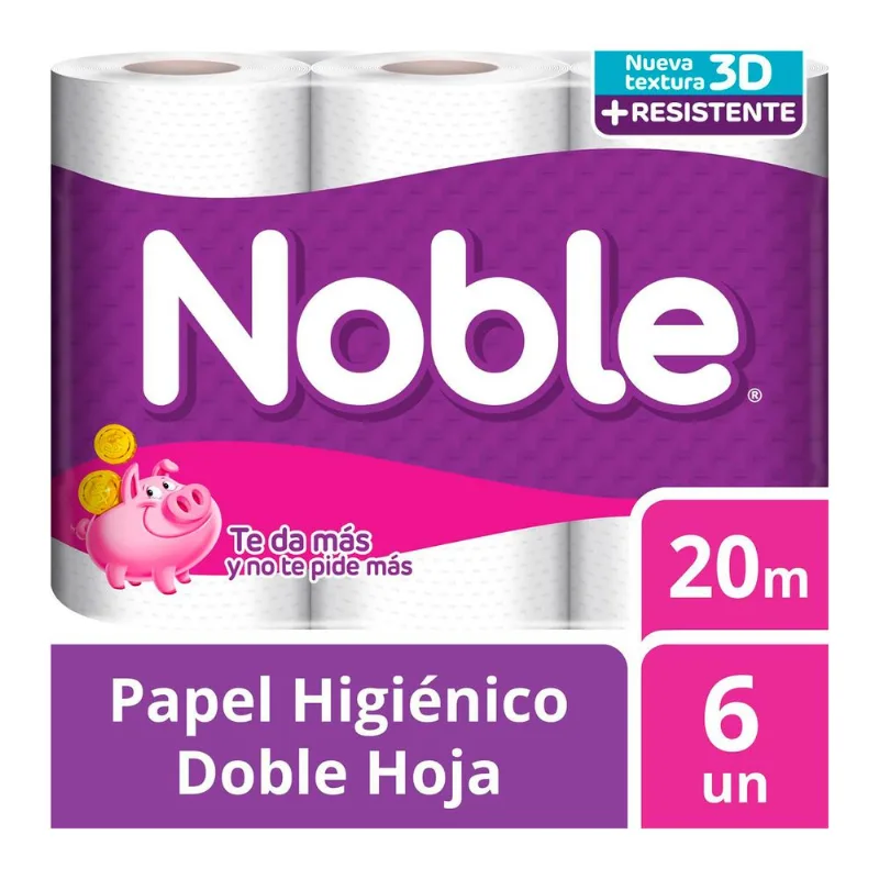 Papel Higiénico Noble Doble Hoja 20 m 6 un.