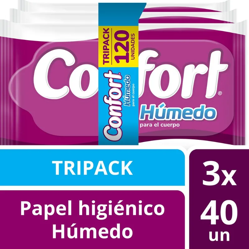 Papel Higiénico Húmedo Confort 3 Paquetes de 40 un.