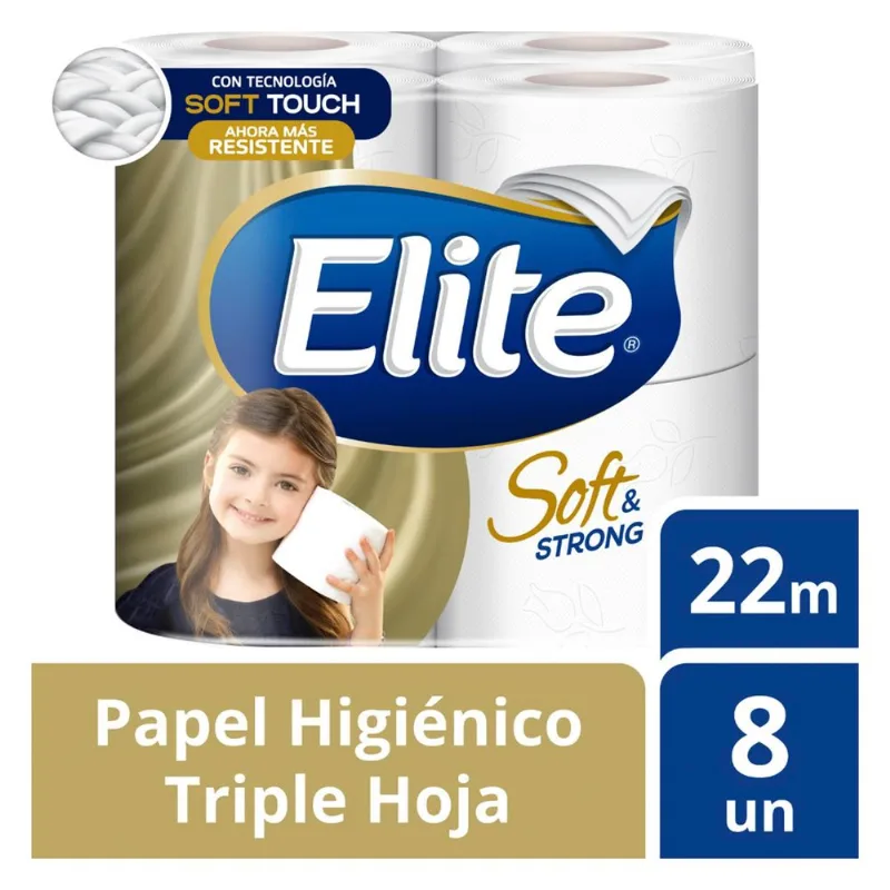 Papel Higiénico Elite Soft & Strong Triple Hoja 22 m 8 un.