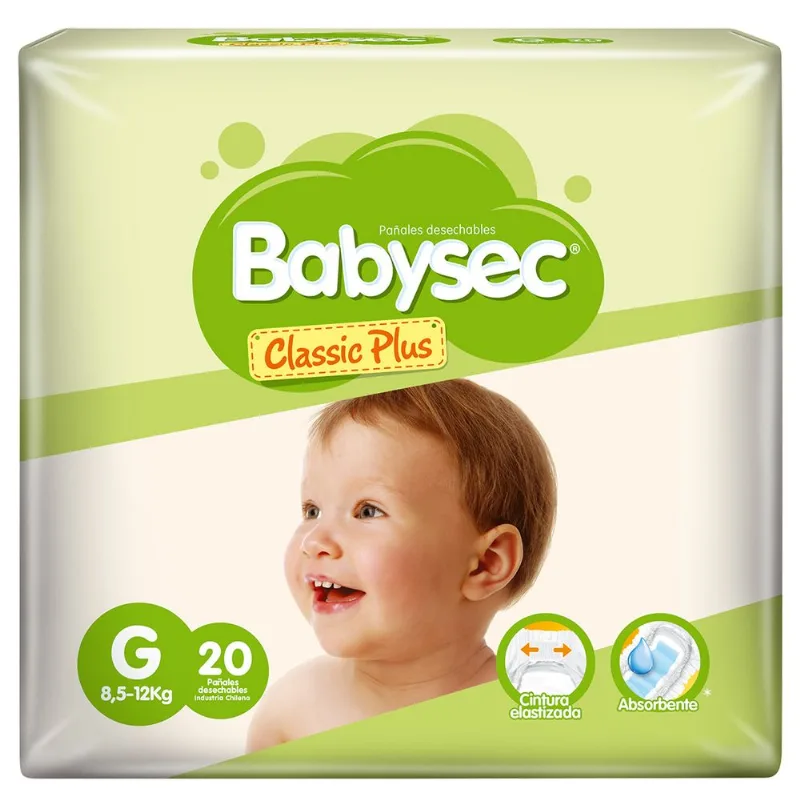 Pañales Babysec Classic Plus Talla G 20 un.