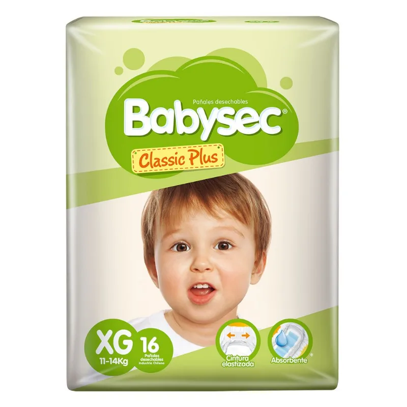 Pañales Babysec Classic Plus Talla Xg 16 un.