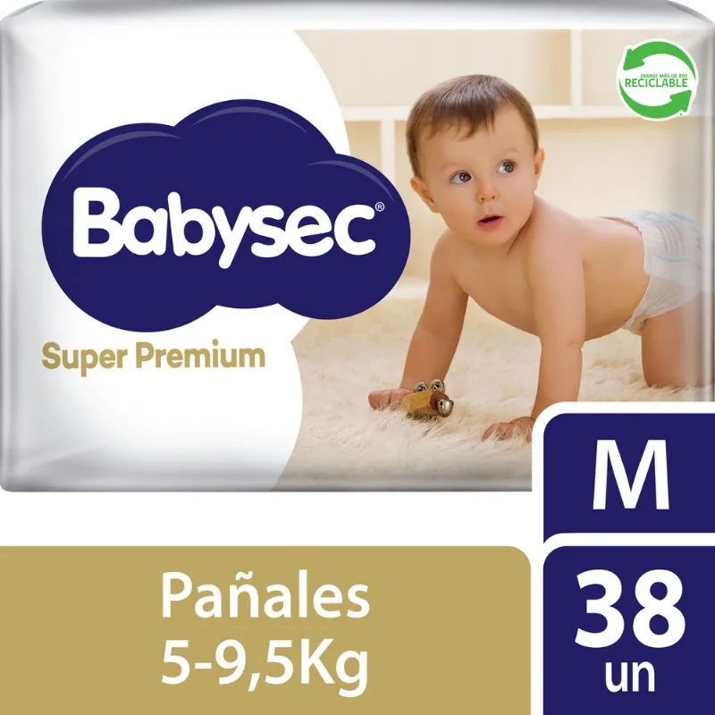 Pañales Babysec Super Premium Talla M 38 un.