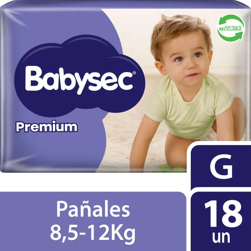 Pañales Babysec Premium Talla G 18 un.
