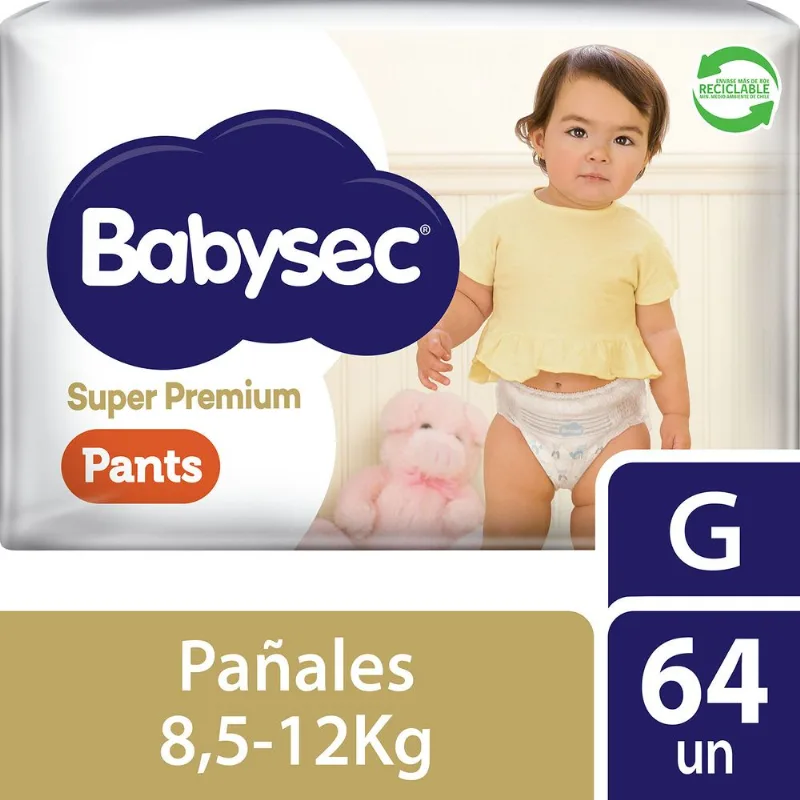 Pañales Pants Babysec Super Premium Talla G 64 un.