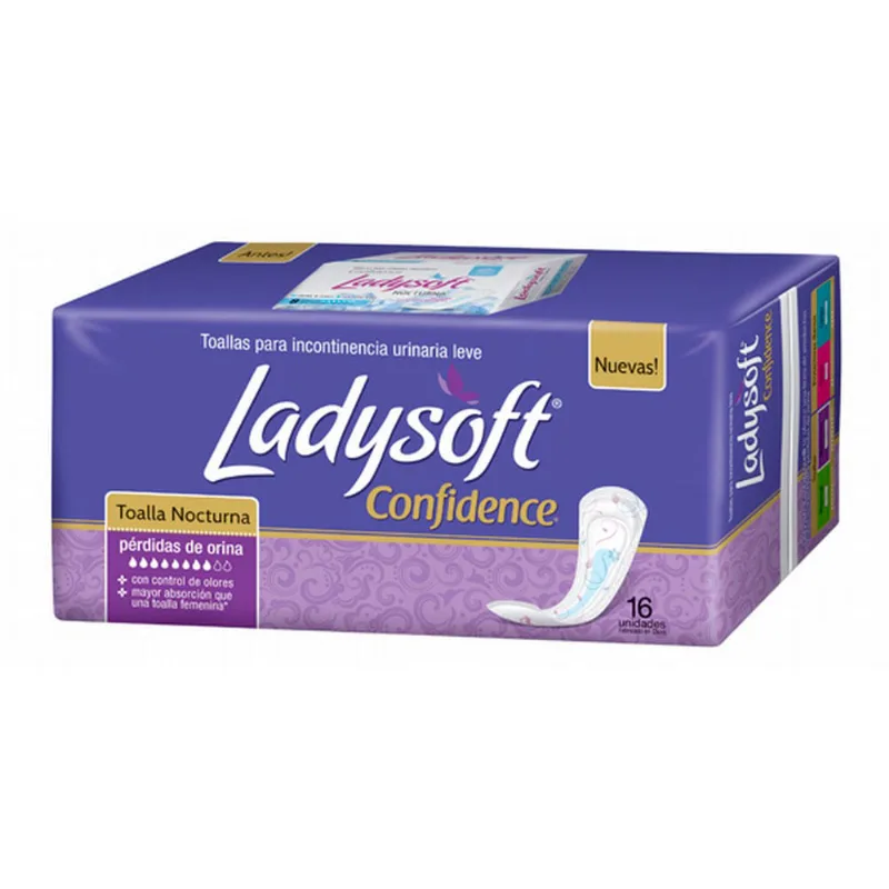 Toallas Femeninas Ladysoft Confidence Inc Nocturnas Con Alas 16 U