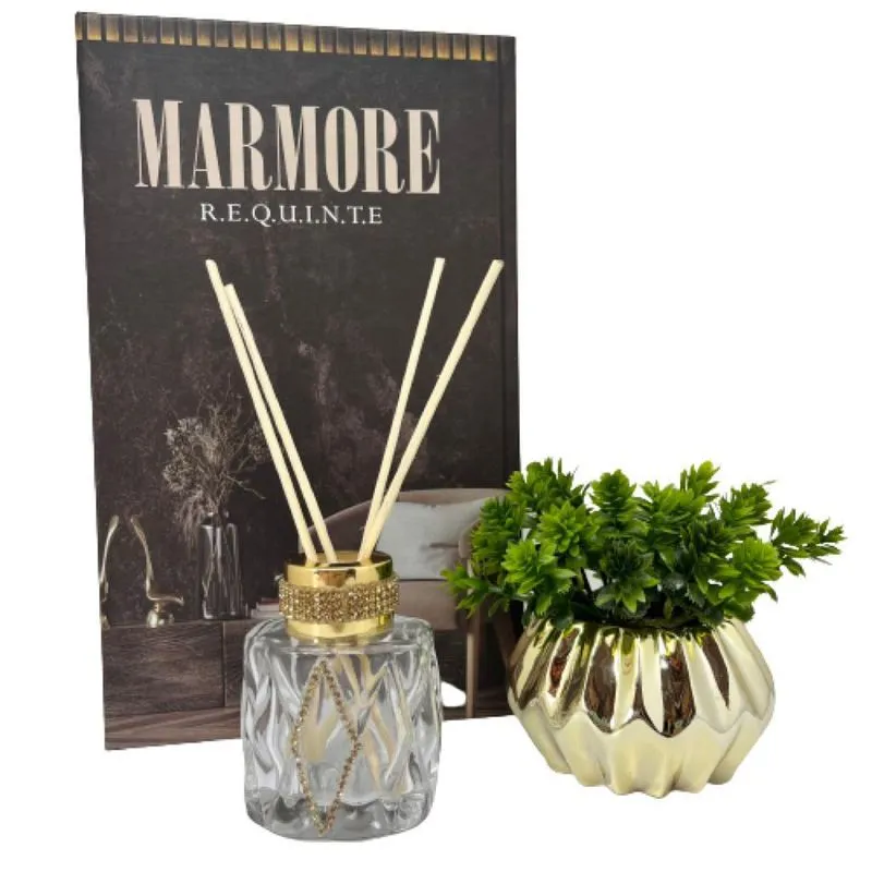 Kit Decorativo Livro + Vaso Dourado + Difusor De Vidro
