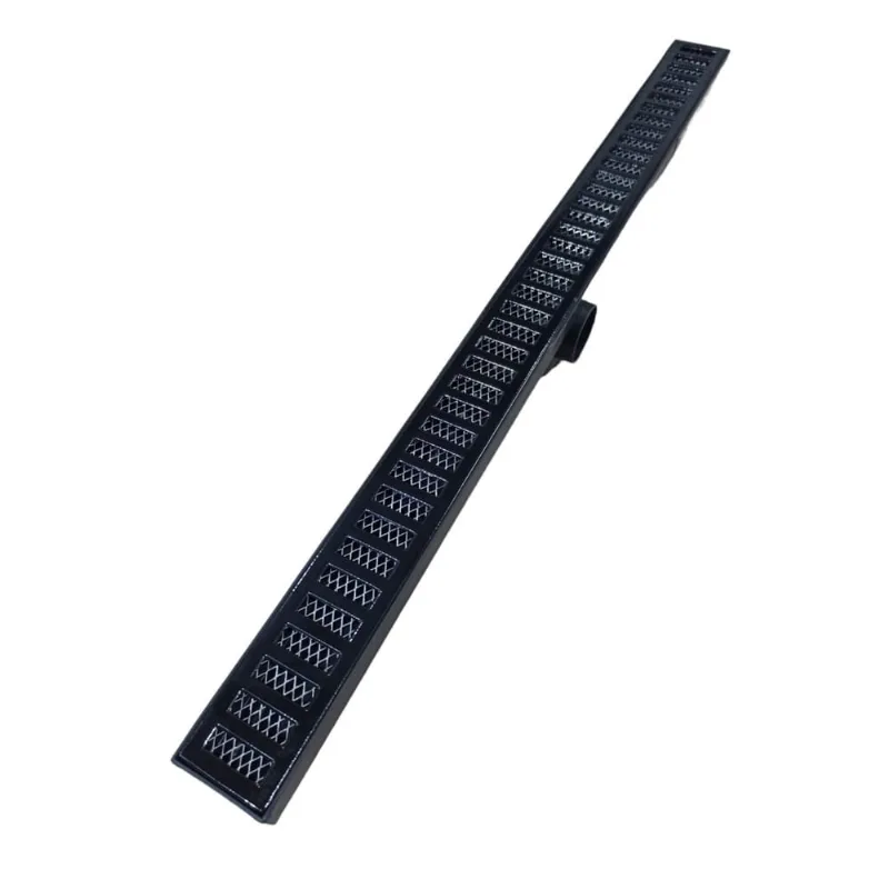 Ralo Linear 5x70 Grelha Aluminio Preto Com Tela Anti Insetos e Coletor Preto