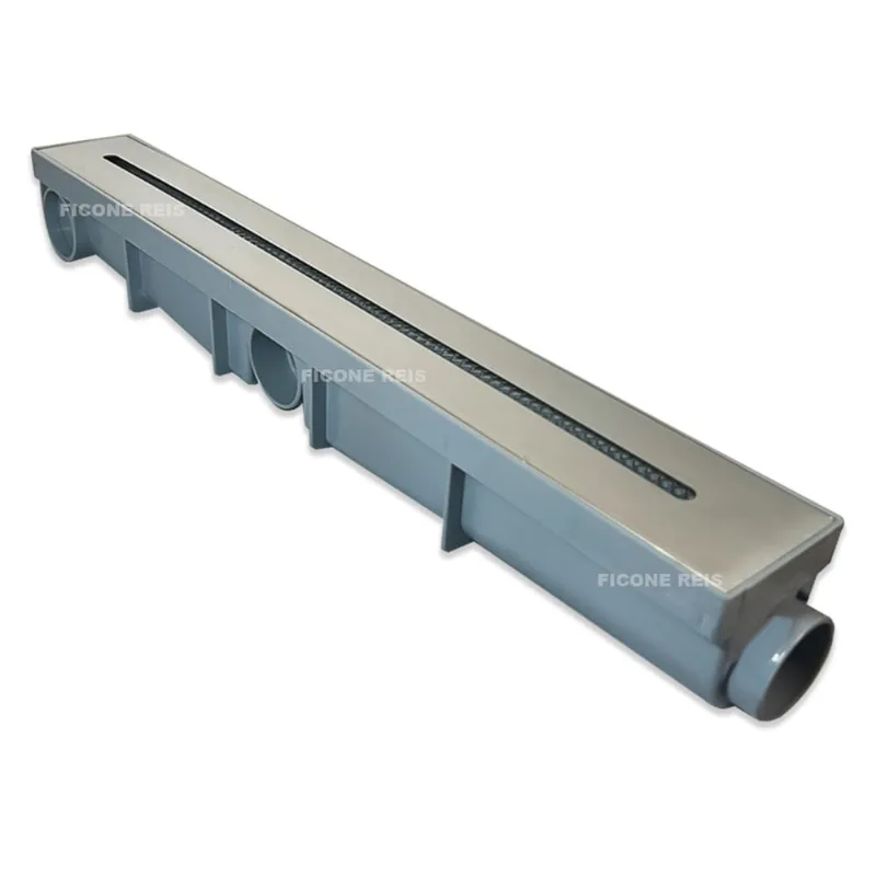 Ralo Linear 6x50 Inox 304 modelo Ciclope Coletor Cinza Com Tela Anti Inseto