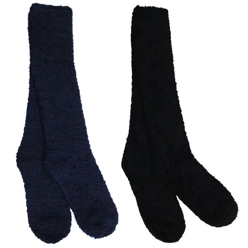 Kit 2 Pares De Meias Felpuda Preta E Azul Cano Alto 40 À 46