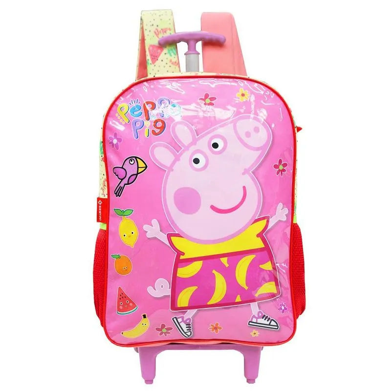 Mochila Peppa Pig Escolar Infantil Rodinhas Desenho Meninas