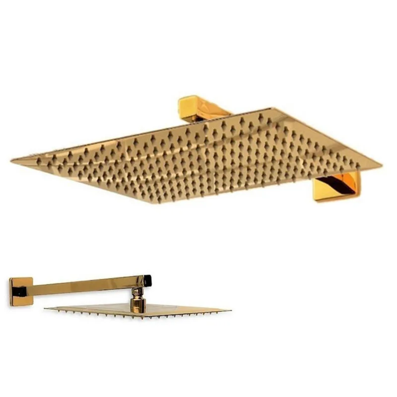 Ducha Chuveiro Slim Dourado Quadrado 20x20 Suporte Parede