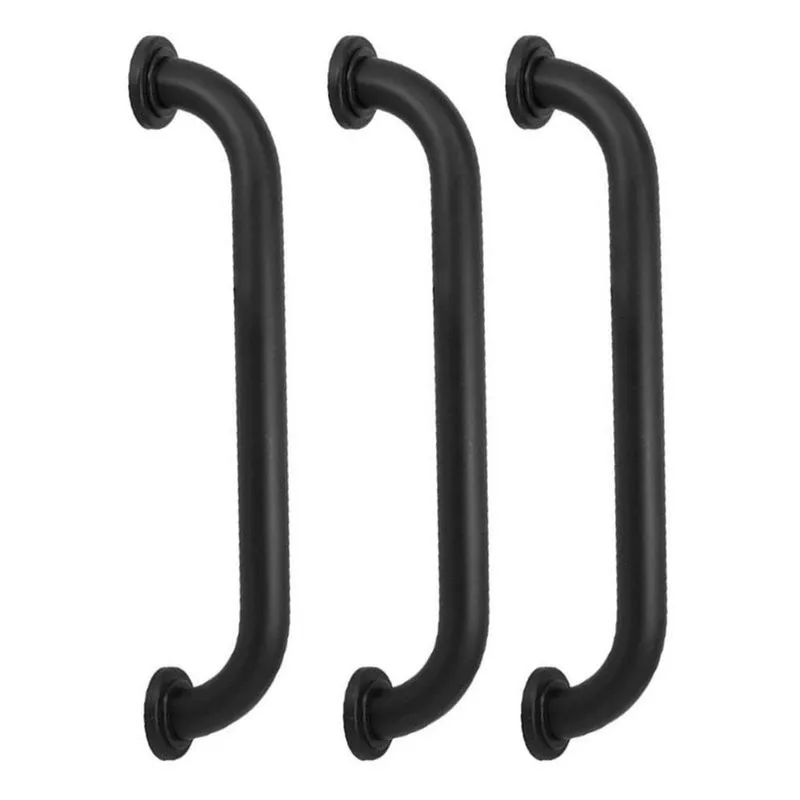 Barra De Apoio 30cm Preta Alça Inox Kit 3 Unidades Acessibil