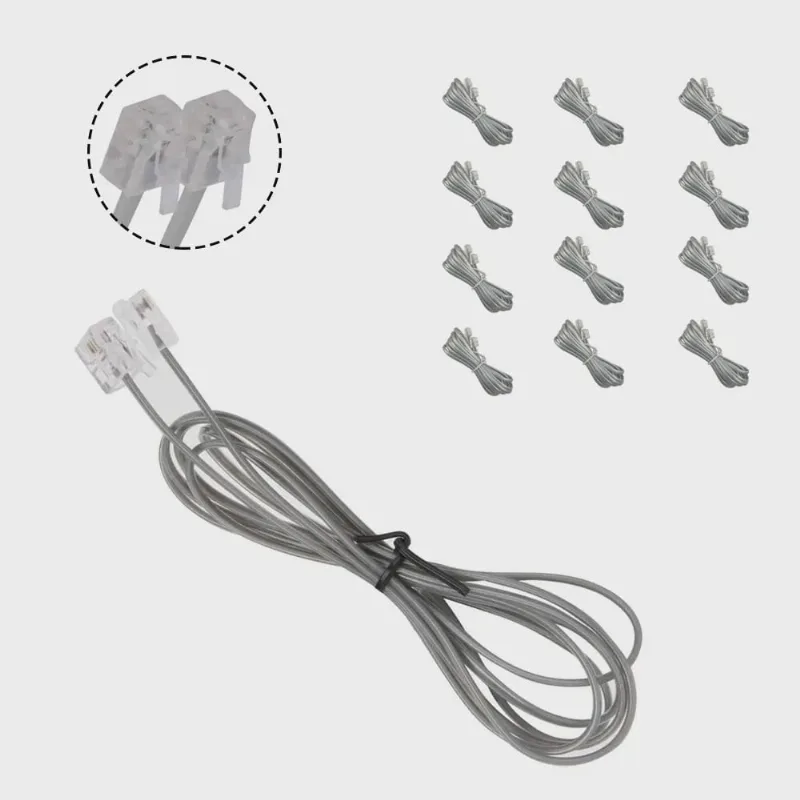 Cabo Fio Telefonico RJ11 1M e 60cm Kit 50 uni Fax Telefone Fixo Extensao Resistente Fino