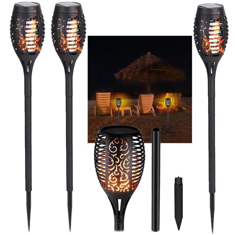 Luminaria Solar Tocha Espeto Fogo 12 Leds Balizador Kit 4 Un