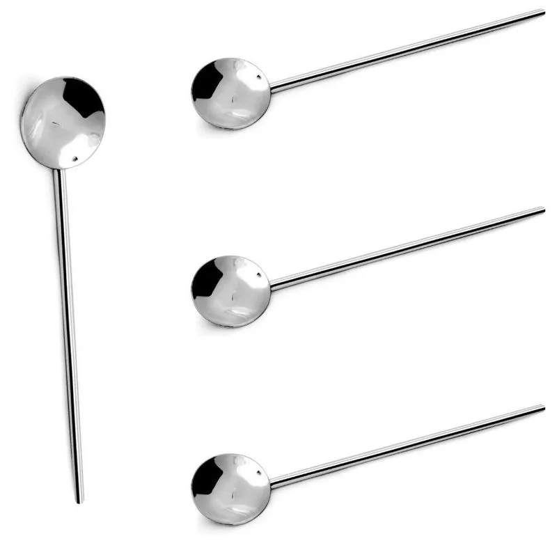4 Colheres Com Canudo Para Coquetel Aço Inox Prata 20 Cm