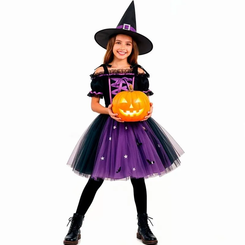 Fantasia Bruxa Infantil Halloween de Luxo pra Menina PP 3 - 4 / Preto