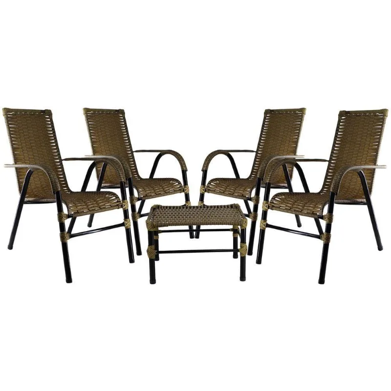 Conjunto Com 4 Cadeiras E Mesa De Centro Bela Cor Pequi