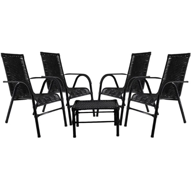 Conjunto Com 4 Cadeiras E Mesa De Centro Bela - Cor Preto