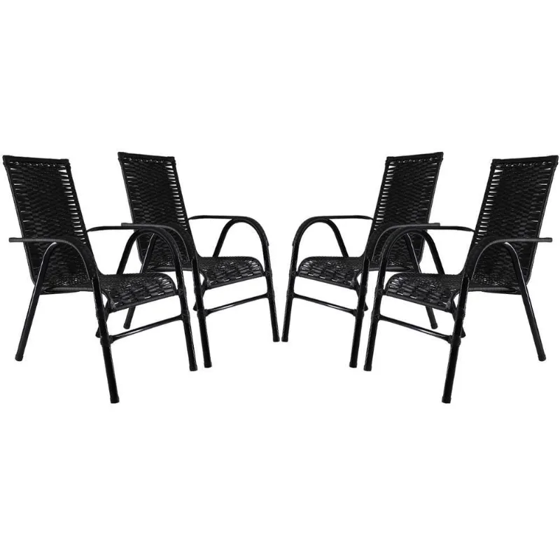 Kit Com 4 Cadeiras Bela Fibra Sintética Preto