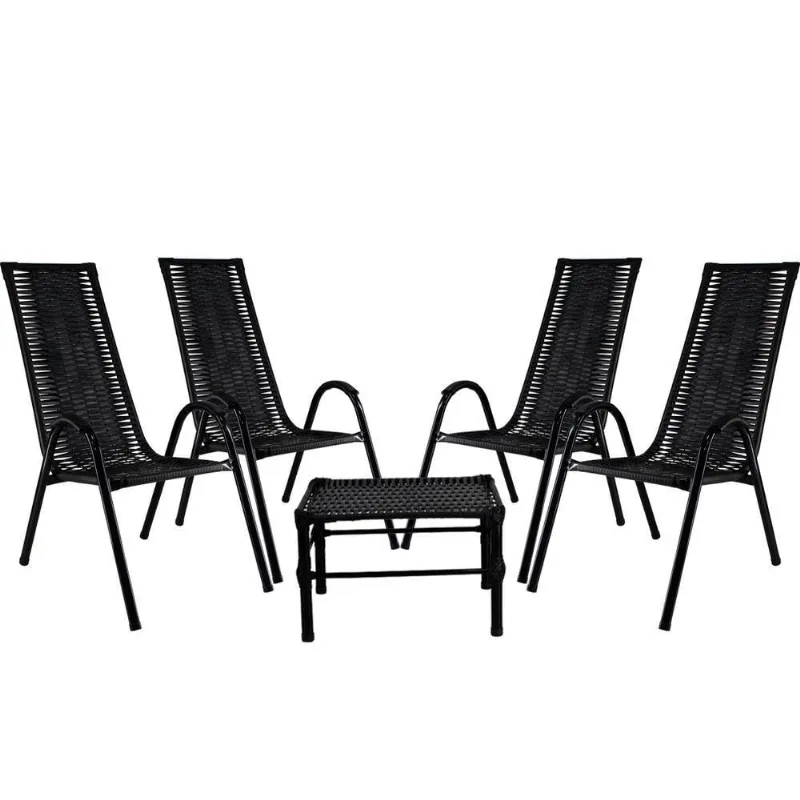 Conjunto Com 4 Cadeiras E Mesa De Centro Canadá Cor Preto