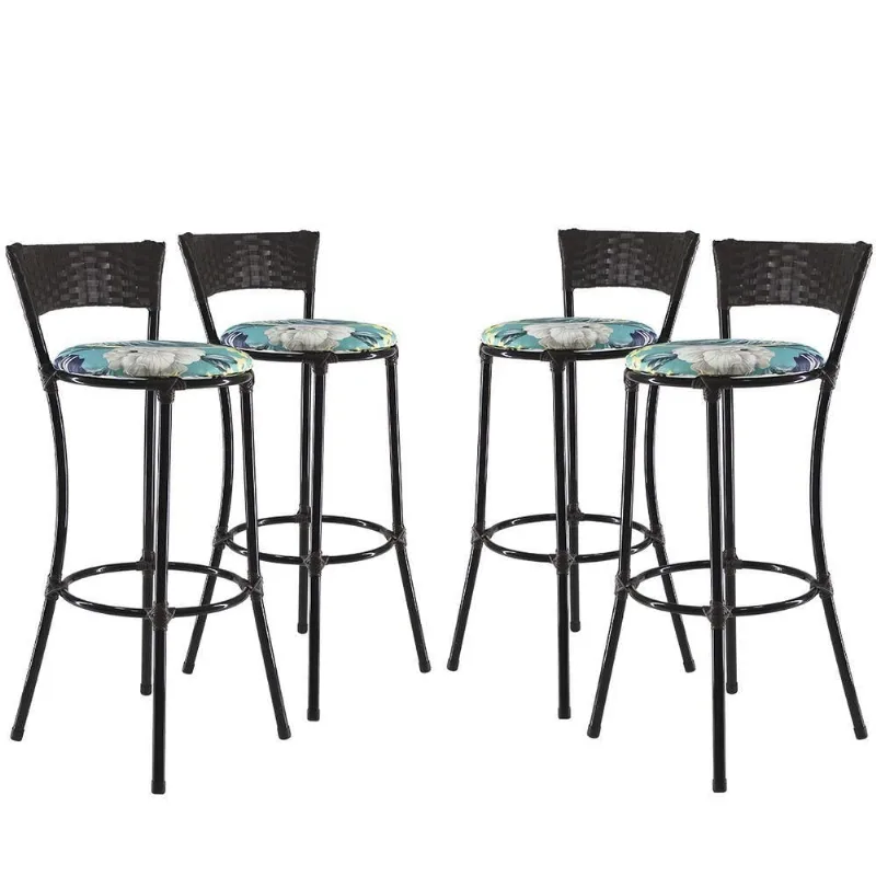 Kit Com 4 Banquetas Alta Forts Fibra Uv Bancada, área Goumert, Bar, Piscina, Balcão, Azul Floral