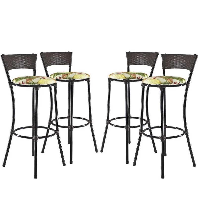 Kit Com 4 Banquetas Altas Forts Fibra Uv Bancada, área Goumert, Bar, Piscina, Balcão, Floral Verde