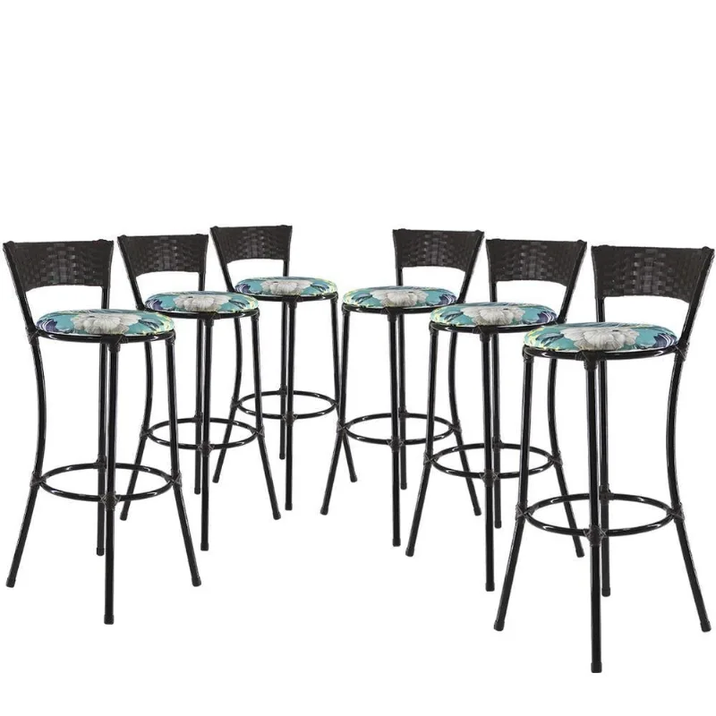 Jogo Com 6 Banquetas Alta Forts Fibra Uv Bancada, área Goumert, Bar, Piscina, Balcão, Floral Azul