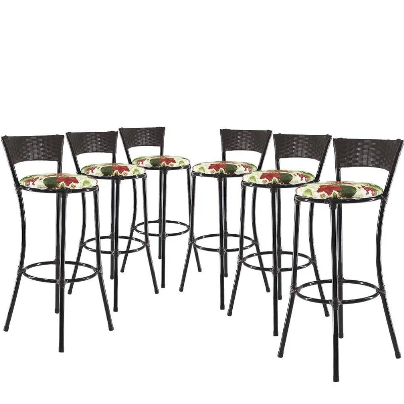 Kit Com 6 Banquetas Alta Forts Vermelho Floral, Fibra Uv Bancada, área Goumert, Bar, Piscina, Balcão