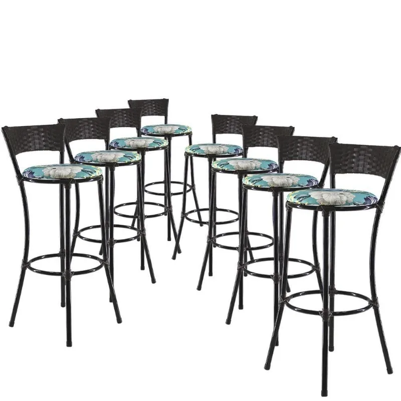 Kit Com 8 Banquetas Altas Forts Fibra Uv Bancada, área Goumert, Bar, Piscina, Balcão, Floral Azul