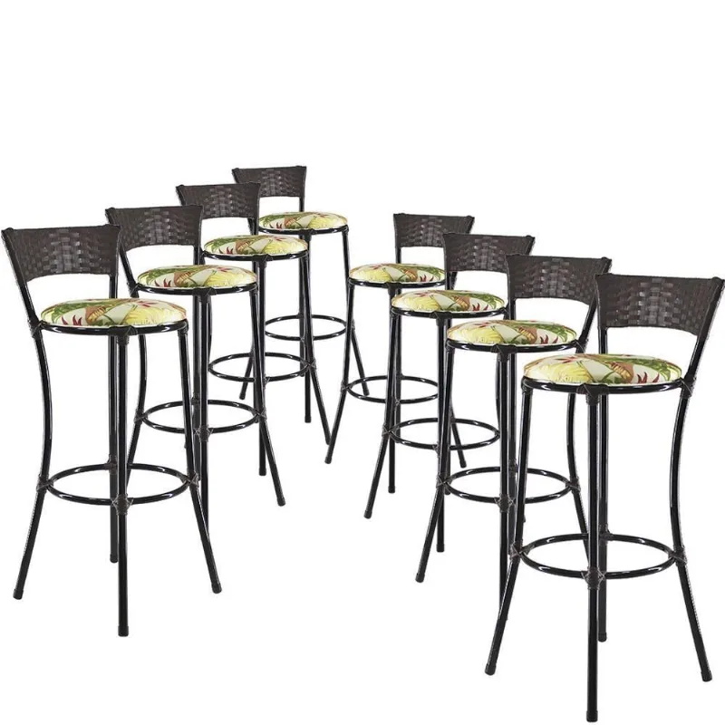 Kit Com 8 Banquetas Alta Forts Fibra Uv Bancada, área Goumert, Bar, Piscina, Balcão, Floral Verde