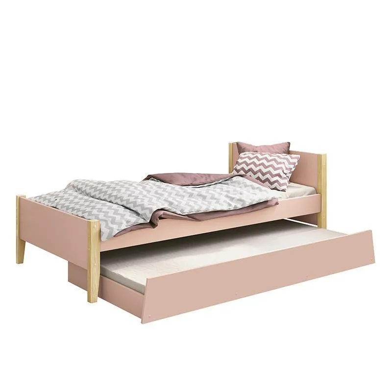 Bicama Solteiro Simba com Pés Madeira Natural e Colchões D20 e D33 - Reller Móveis Rosa Fosco