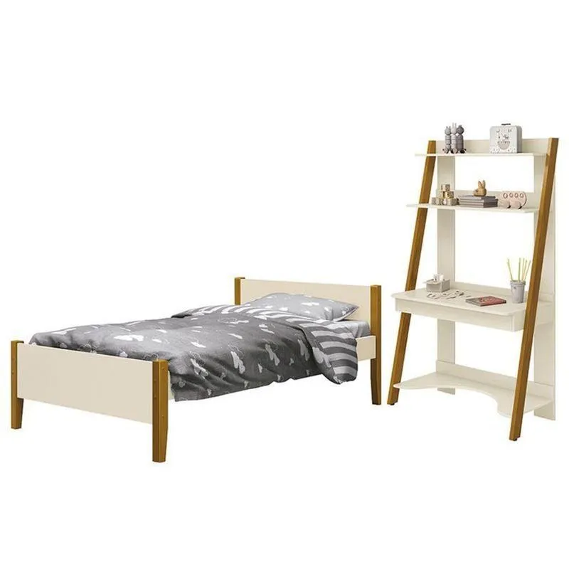 Jogo De Quarto Infantil Simba Estante Escrivaninha E Cama Areia Fosco Com Pés Amadeirado - Reller Móveis Areia Fosco
