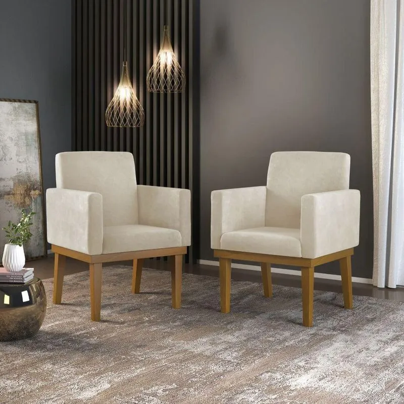 Kit 2 Cadeiras Poltronas Decorativas Com Base Reforçada Cor: bege