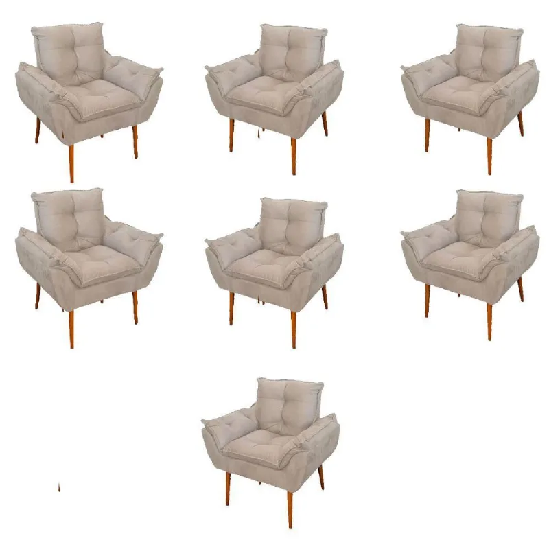 Kit 07 Poltronas Decorativas Opala Retro Consultório Suede Cor:bege