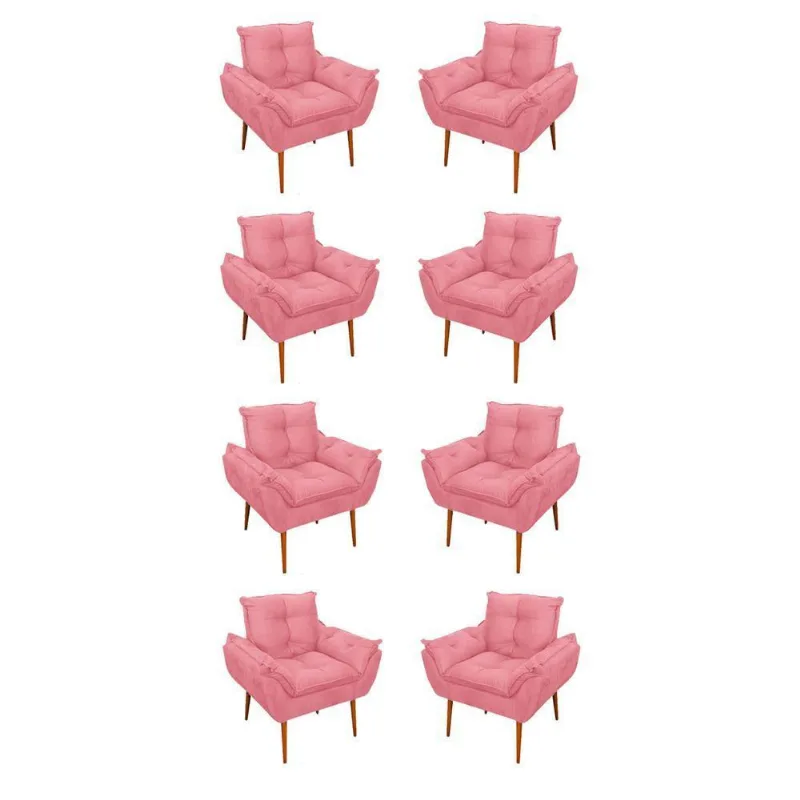 Kit 08 Poltronas Opala Decorativas Sala De Estar Suede Cor:rosa