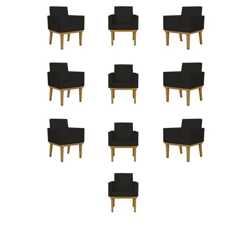 Kit 10 Poltronas Decorativas Reforçada Courino Escritorio Courino Preto