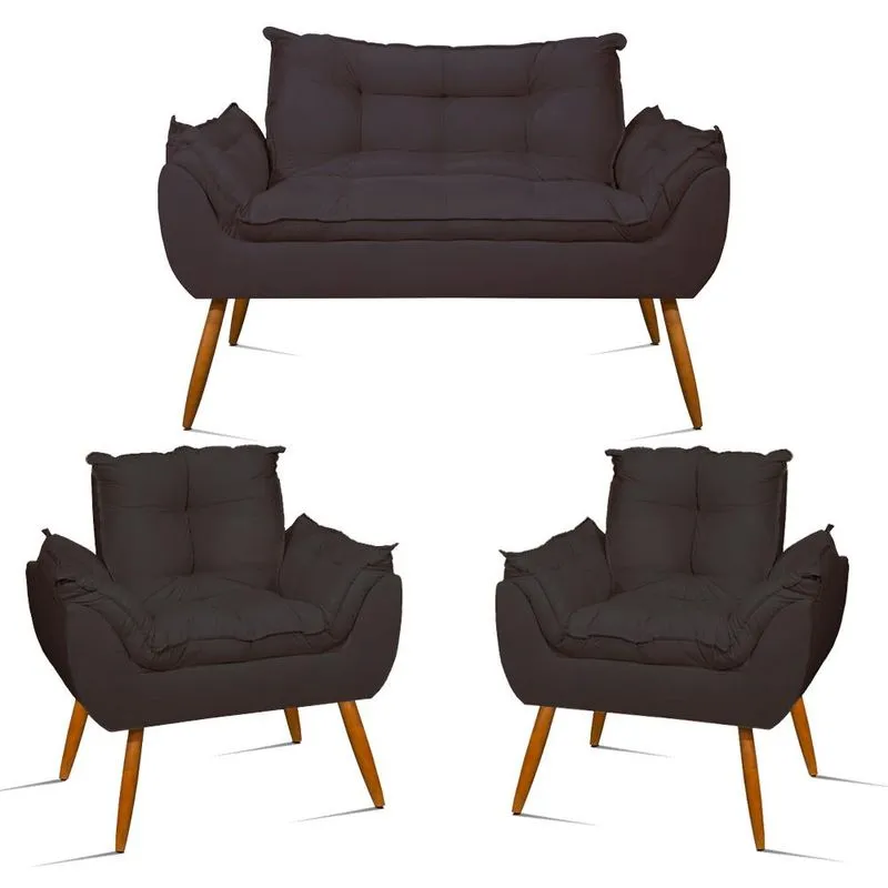 Kit Namoradeira Opala + 2 Poltronas Para Sala Balaqui Decor Cor:Cinza