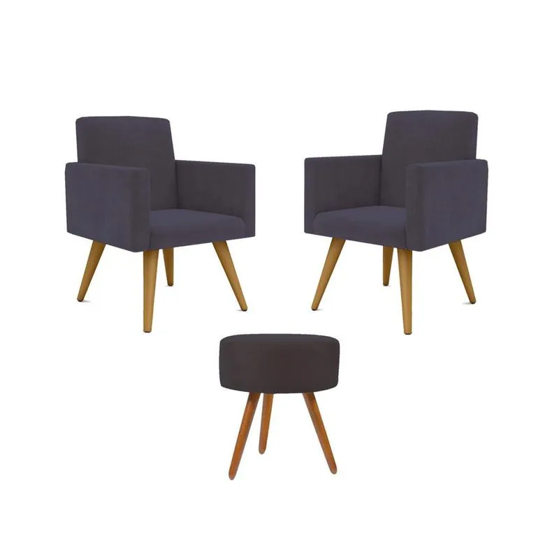 Jogo 02 Poltronas Decorativas + Puff Redondo Oferta