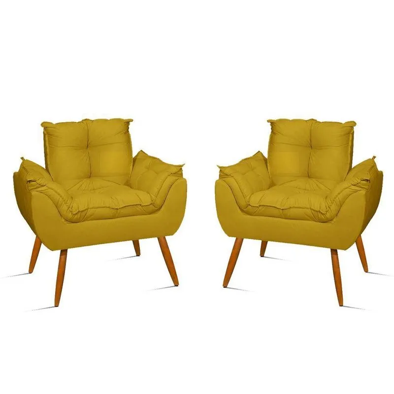 Kit 02 Poltronas Decorativas Opala Pés Palito Sala amarelo