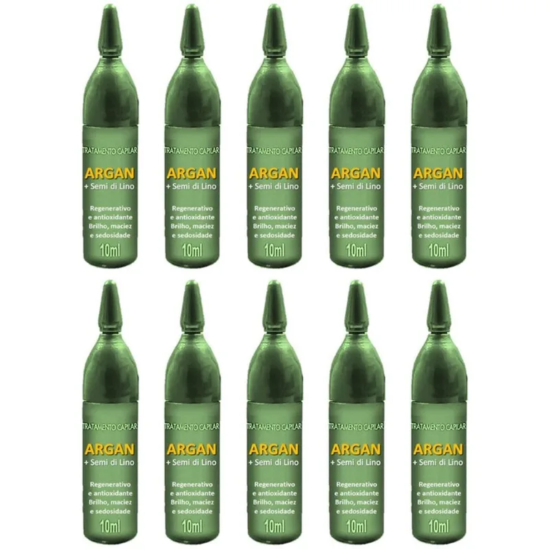 Kit 10 Ampolas De Vitamina Argan E Semi Di Lino Óleo Linhaça