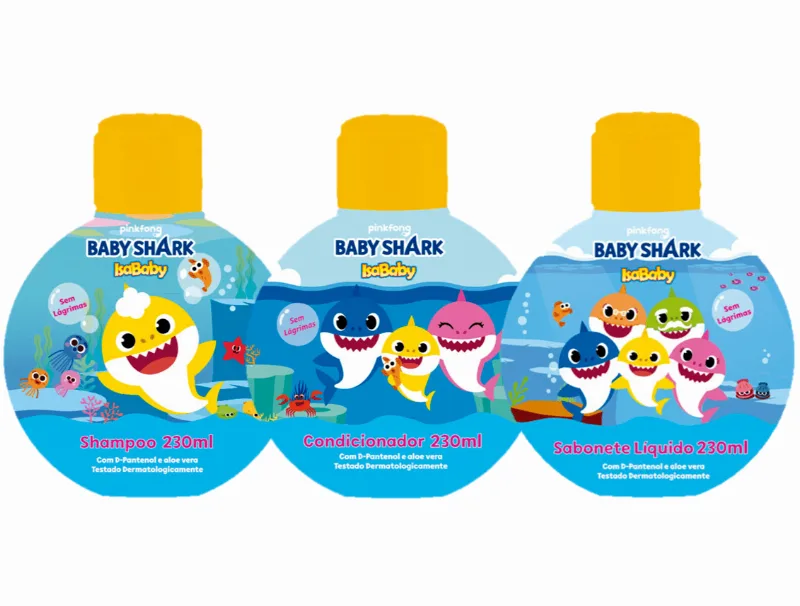 Kit Baby Shark Sabonete Líquido Shampoo De Bebê Baby Shark