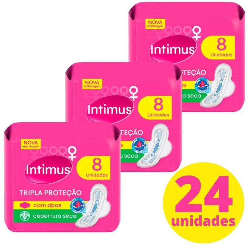 Absorvente Intimus Com Abas Cobertura Seca Kit 24 Unidades