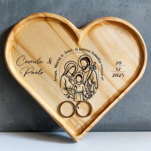 PORTA ALIANÇA CASAMENTO PERSONALIZADO SAGRADA FAMÍLIA CATÓLICO CORAÇÃO