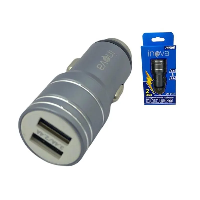Kit 20 Carregador Veicular Inova 2.4a E 3.4a 2 Usb Car-5158