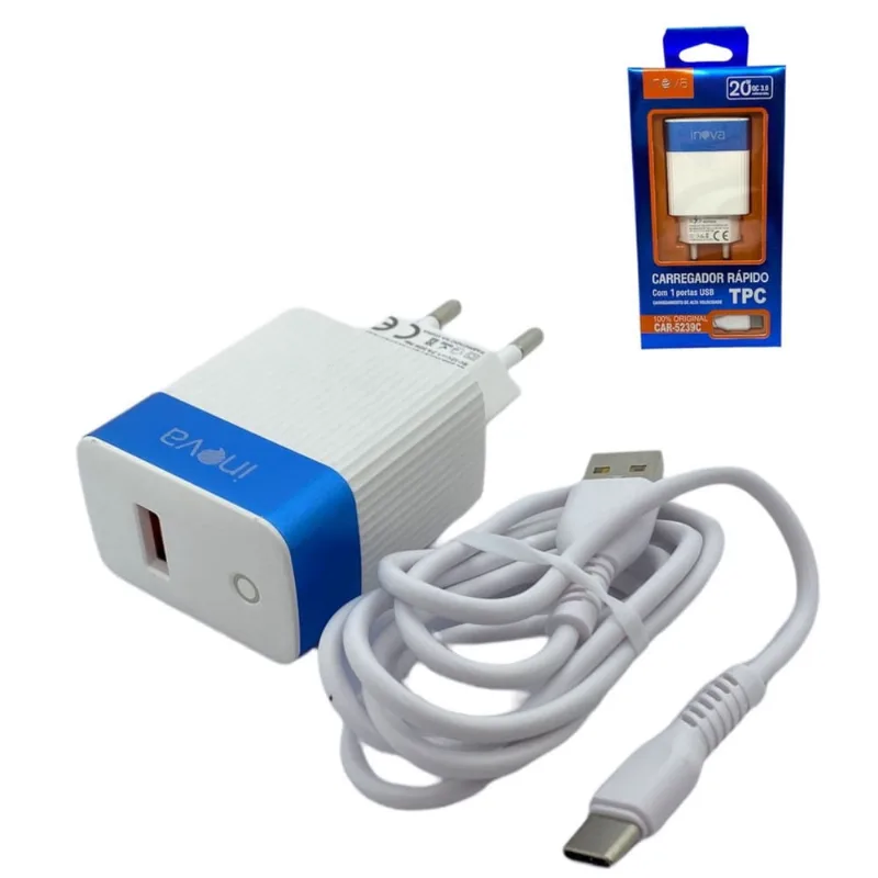 20 Carregador Inova Rápido 20w 3.0 V8 Tipo C USB Atacado