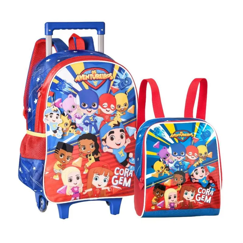 Kit de mochila com lancheira dos os aventureiros lucas neto