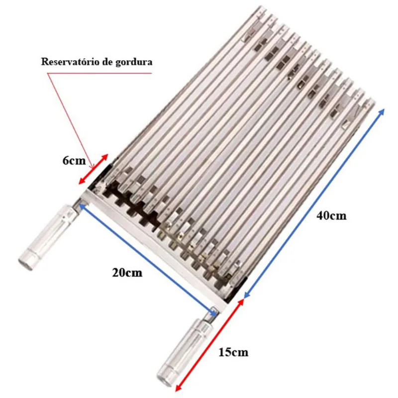 Grelha Argentina Parrilha Churrasco - 20x40cm - INOX430