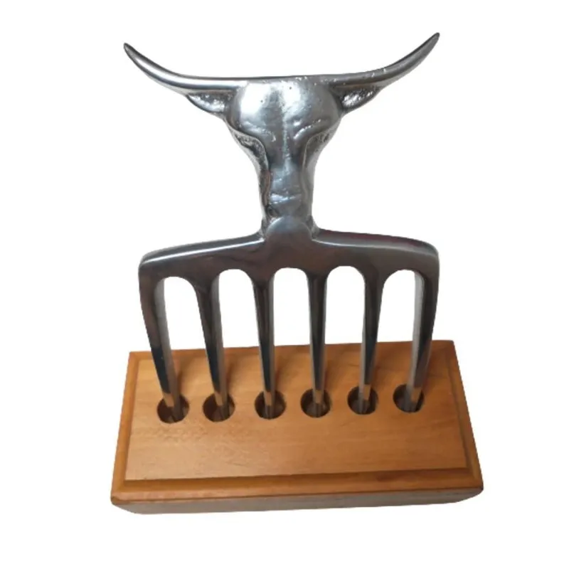 Garfo 6 Dentes Bad Bull Para Churrasco Alumínio + Madeira