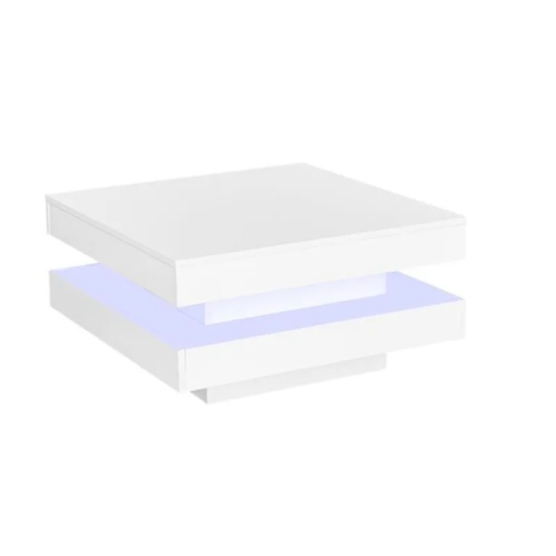 Clihome Coffee Table with Rotating Top and LED Lighting 27.5 x 27.5-in - White Gloss